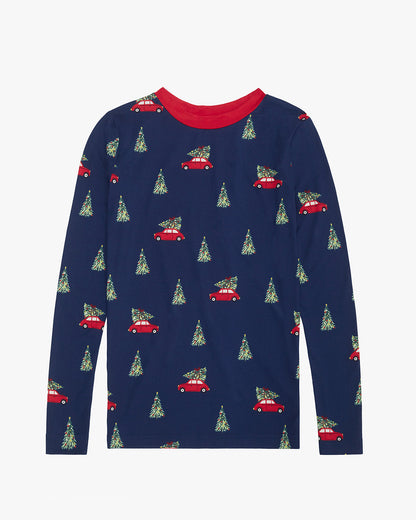 Kid's Pajama Set in Holiday Trees Nassau Navy Multi - Draper James