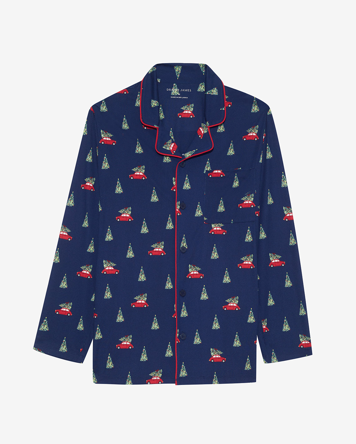 Men's Long-Sleeve Pajama Set in Holiday Trees Nassau Navy Multi - Draper James