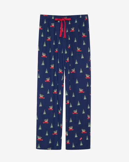 Men's Long-Sleeve Pajama Set in Holiday Trees Nassau Navy Multi - Draper James