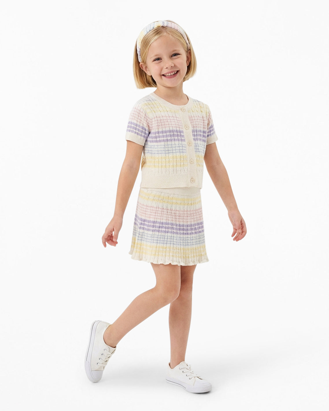 Sweater Knit Skirt Set with Headband in Striped Pastel Multicolor - Draper James