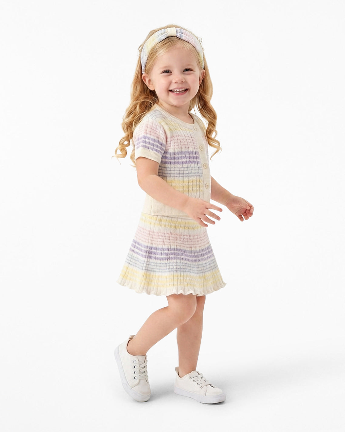 Sweater Knit Skirt Set with Headband in Striped Pastel Multicolor - Draper James