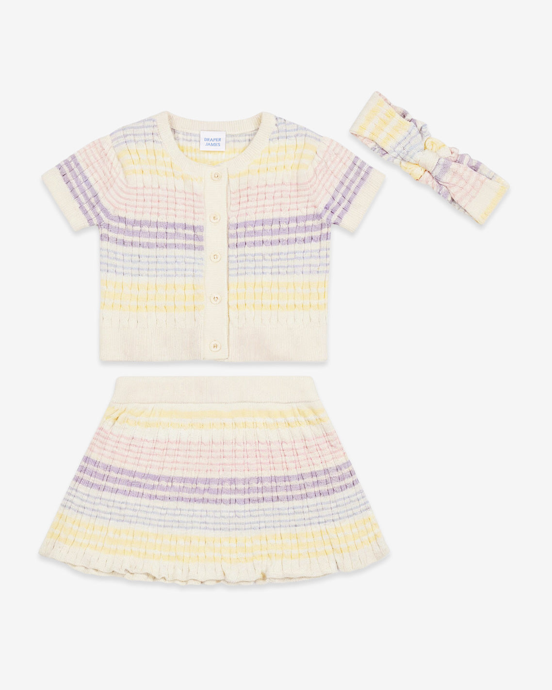 Sweater Knit Skirt Set with Headband in Striped Pastel Multicolor - Draper James