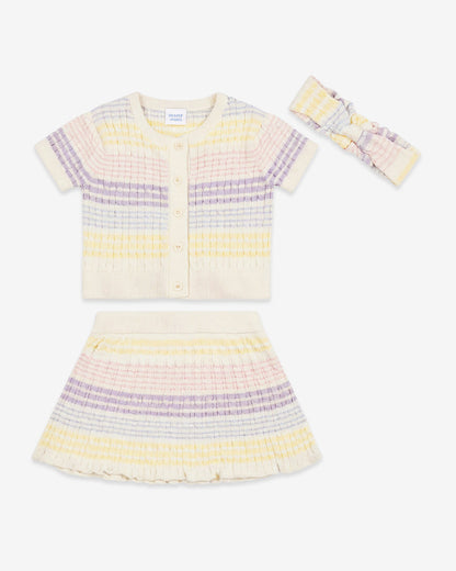Sweater Knit Skirt Set with Headband in Striped Pastel Multicolor - Draper James