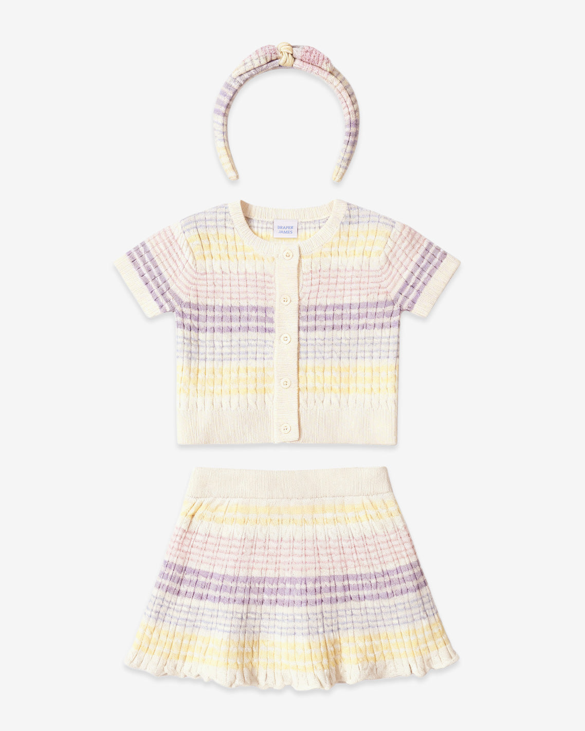 Sweater Knit Skirt Set with Headband in Striped Pastel Multicolor - Draper James