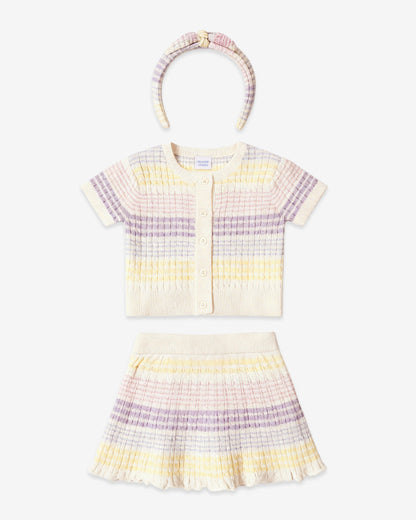 Sweater Knit Skirt Set with Headband in Striped Pastel Multicolor - Draper James