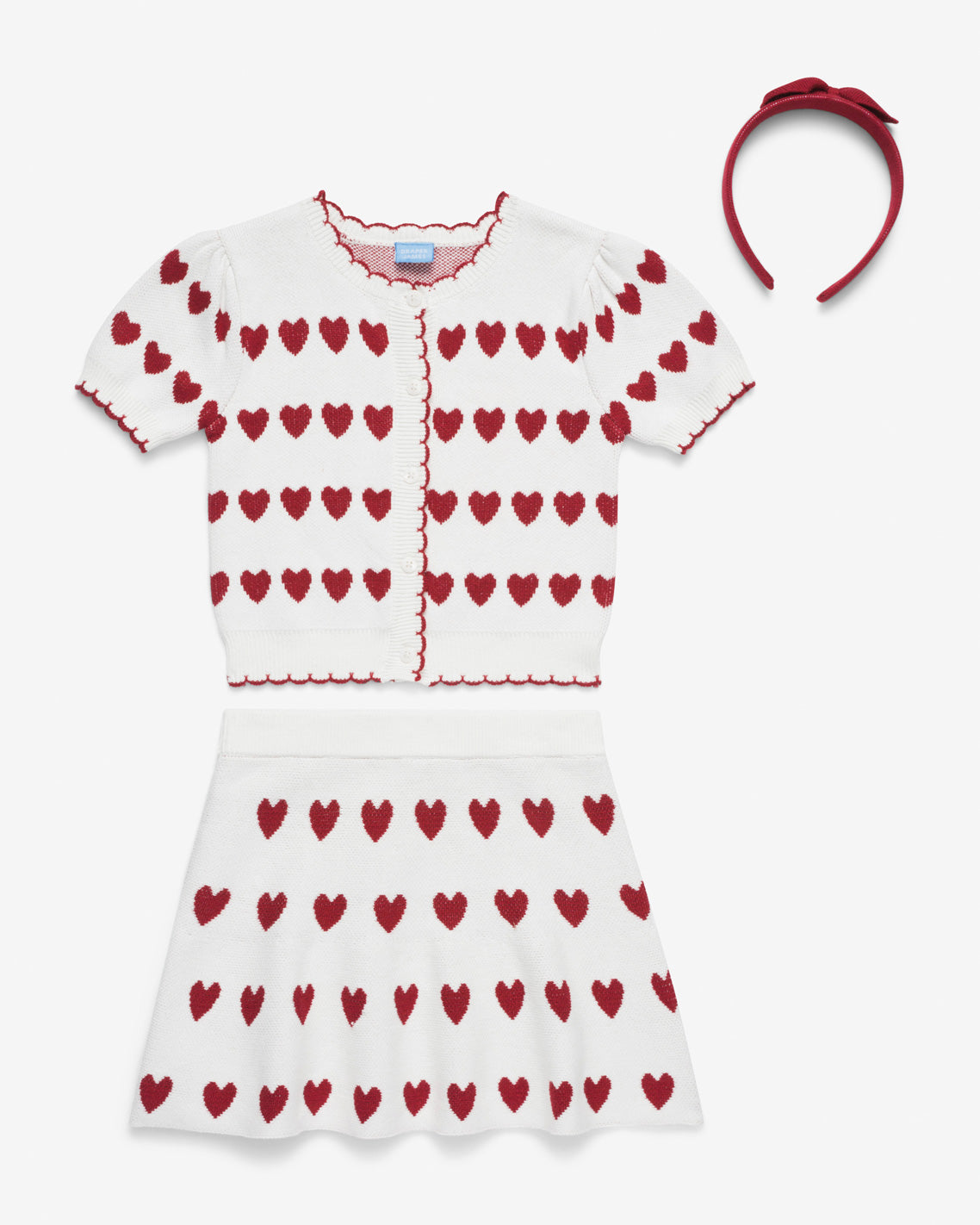 Sweater Knit Skirt Set with Headband in Heart Print Lipstick Red Multi - Draper James