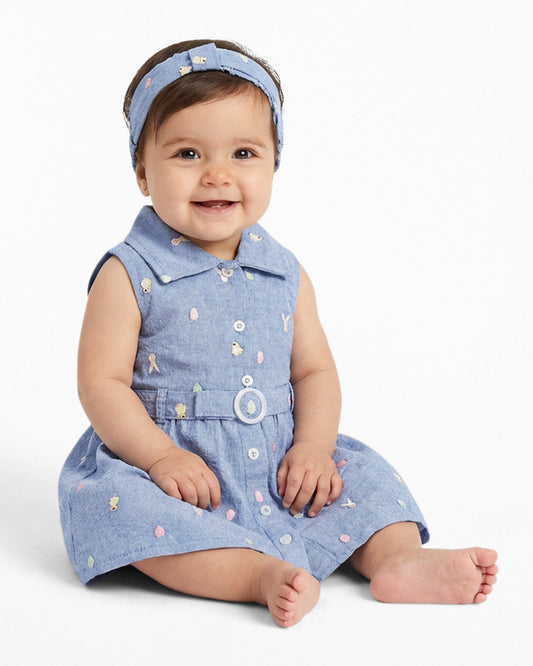 Dress with Headband in Blue Chambray Blue - Draper James