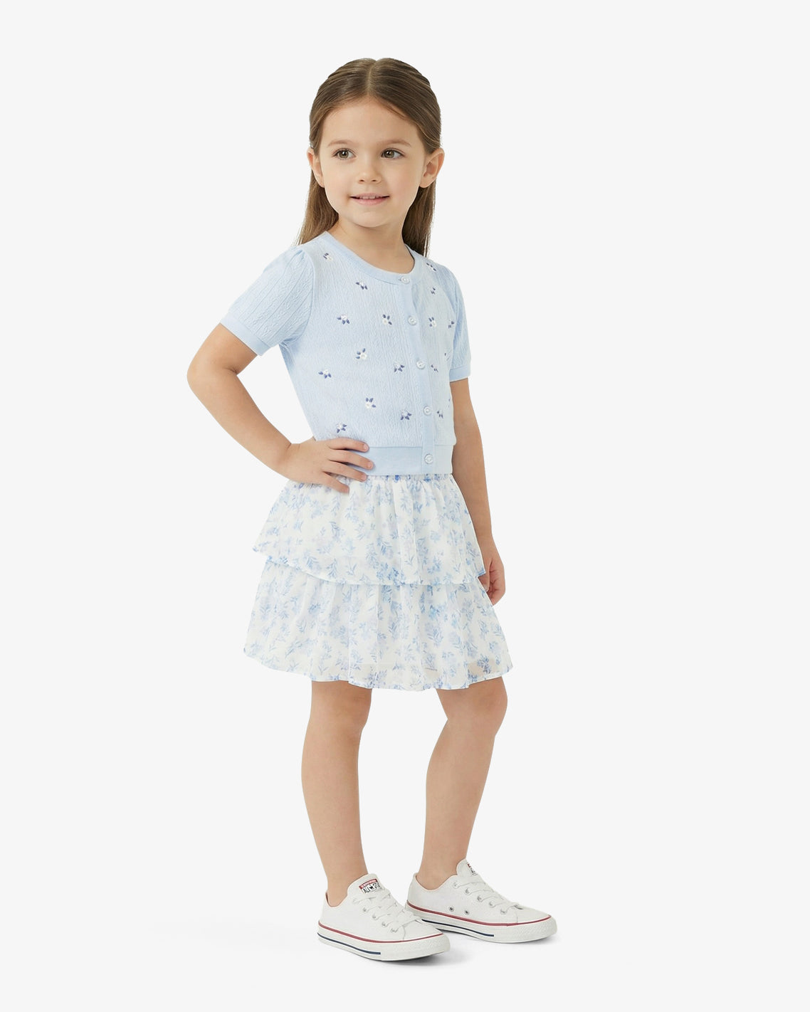 Floral Sweater Knit Skirt Set with Bow in Blue Blue - Draper James
