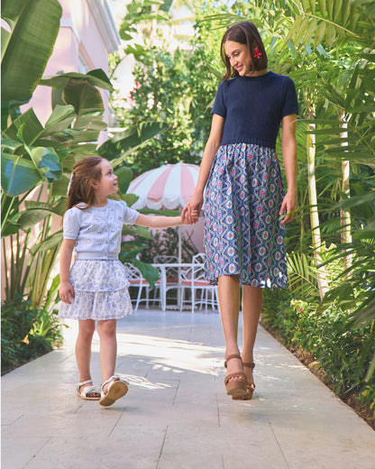 Floral Sweater Knit Skirt Set with Bow in Blue Blue - Draper James