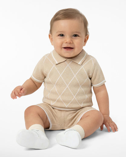 Argyle Polo Sweater Short Set in Beige Beige - Draper James