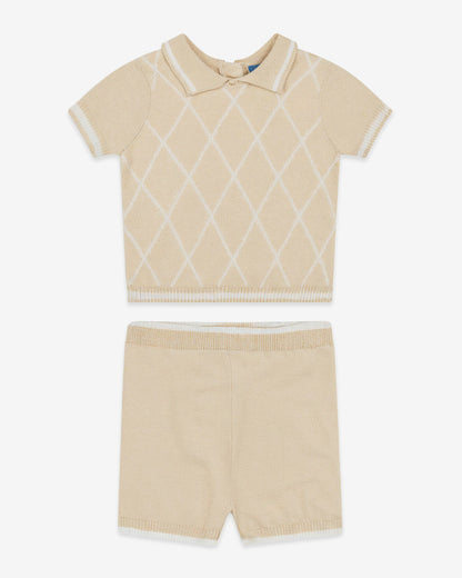 Argyle Polo Sweater Short Set in Beige Beige - Draper James