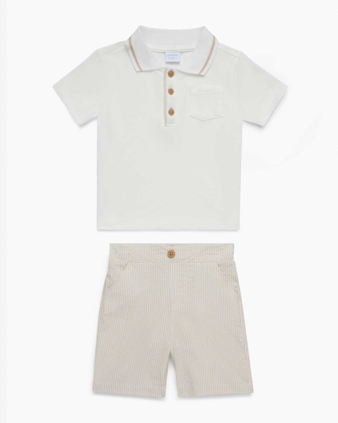 Polo Seersucker Short Set in Beige Tan/White - Draper James