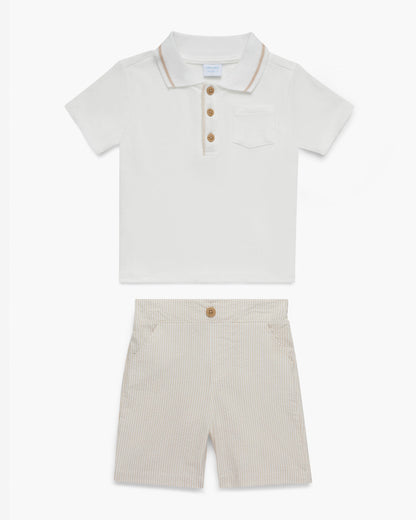 Polo Seersucker Short Set in Beige Tan/White - Draper James