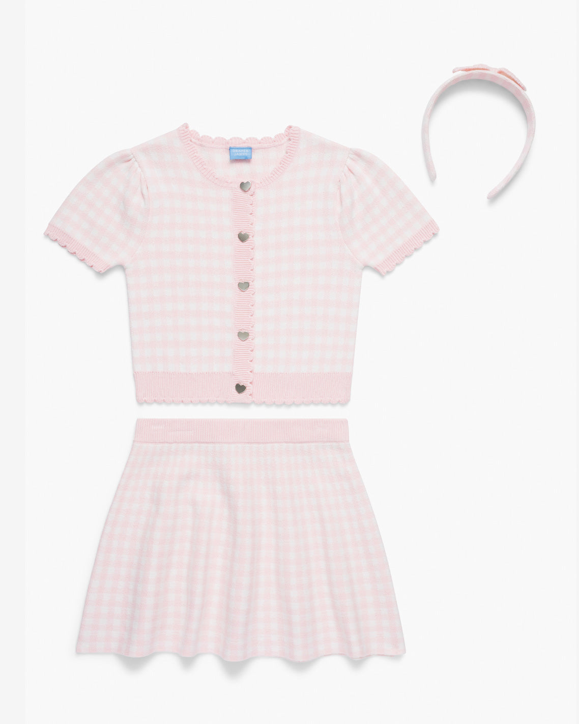Gingham Sweater Knit Skirt Set with Headband in Pink Pink - Draper James