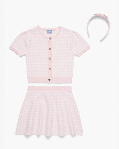 Gingham Sweater Knit Skirt Set with Headband in Pink Pink - Draper James