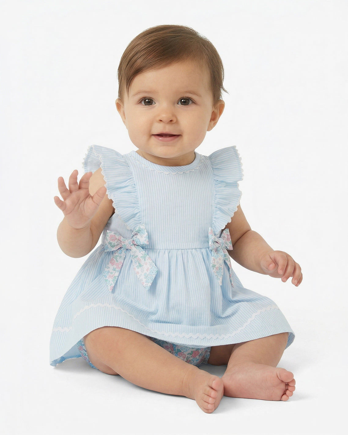 Striped Dress with Diaper Cover in Blue Blue - Draper James