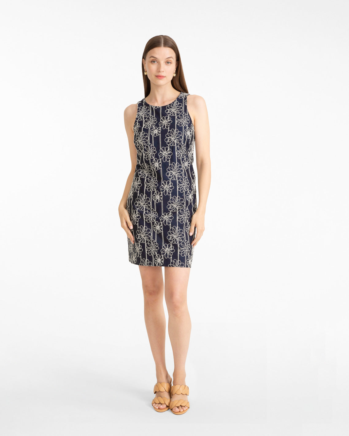Priscilla Sleeveless Dress in Embroidery Nassau Navy Multi - Draper James