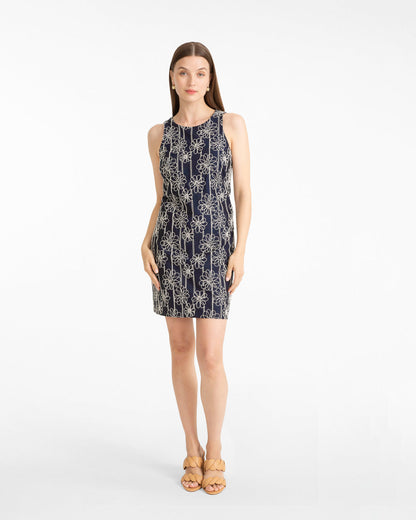 Priscilla Sleeveless Dress in Embroidery Nassau Navy Multi - Draper James