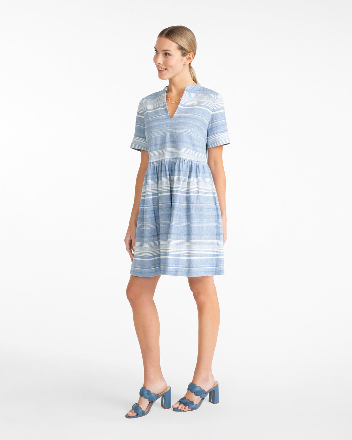 Simone Mini Dress in Stripe Blue Multi - Draper James