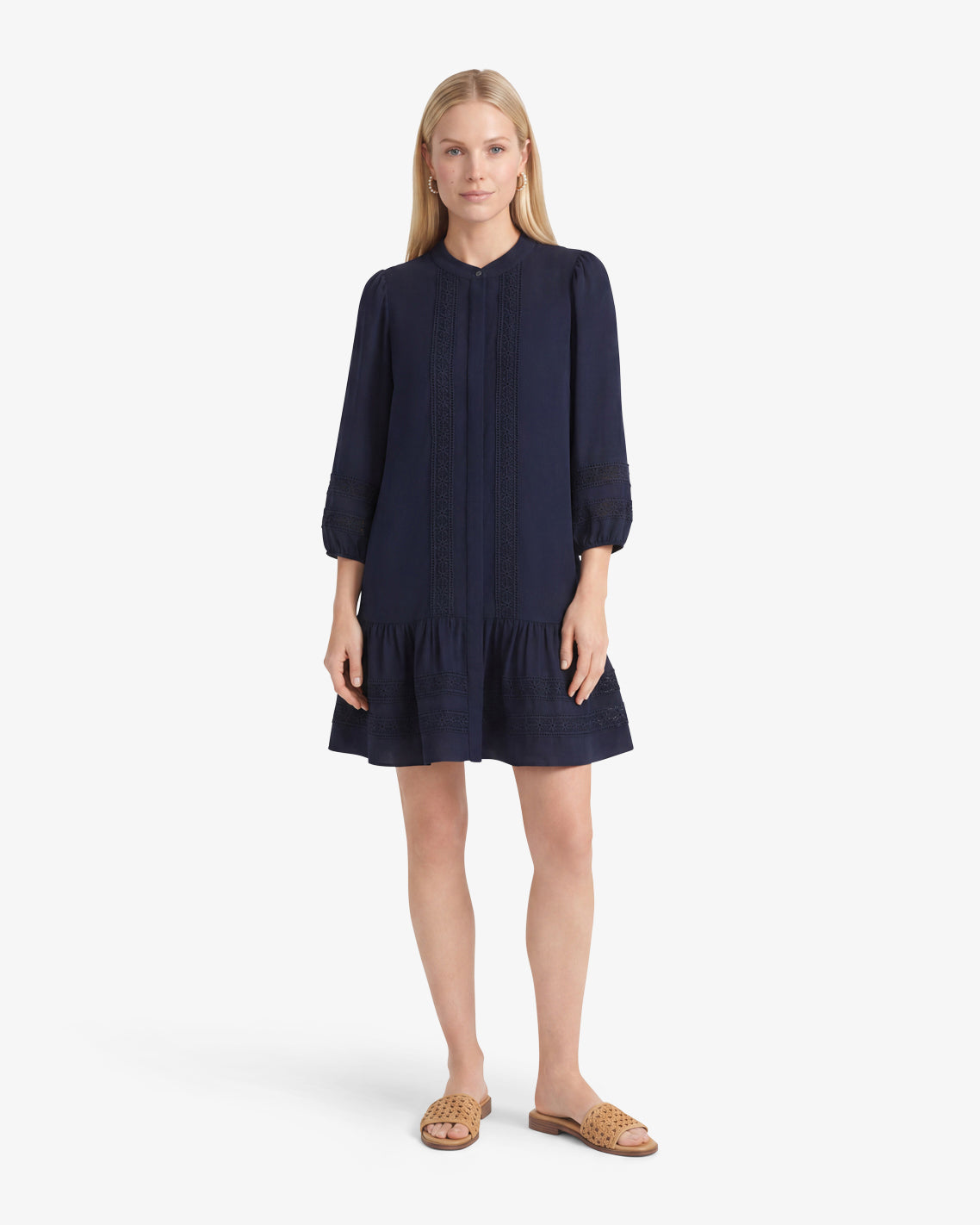 Molly Mini Dress in Embroidered Stripe Nassau Navy - Draper James