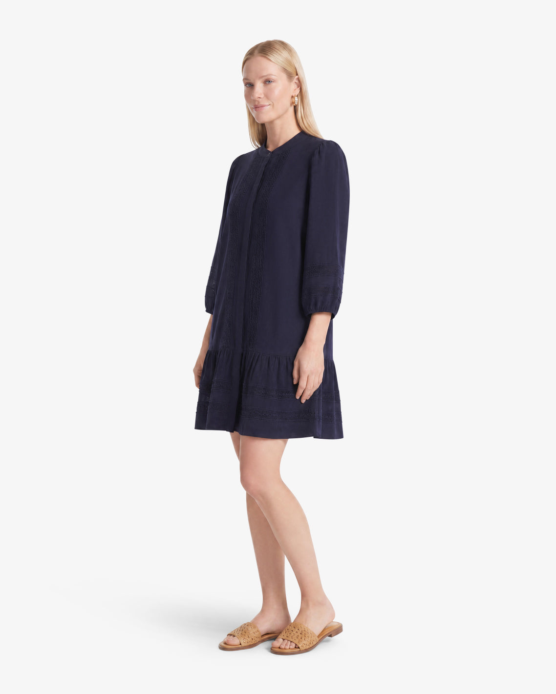 Molly Mini Dress in Embroidered Stripe Nassau Navy - Draper James