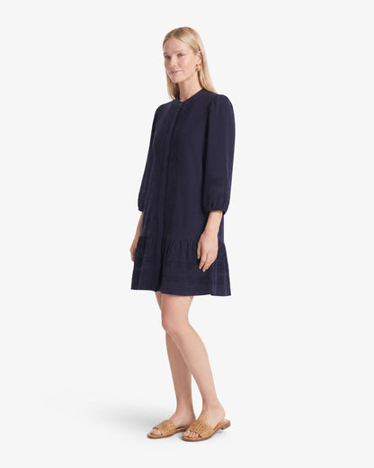 Molly Mini Dress in Embroidered Stripe Nassau Navy - Draper James