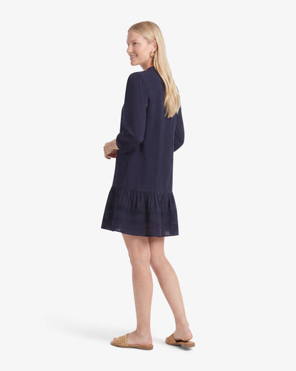 Molly Mini Dress in Embroidered Stripe Nassau Navy - Draper James