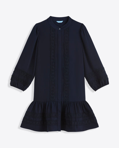 Molly Mini Dress in Embroidered Stripe Nassau Navy - Draper James