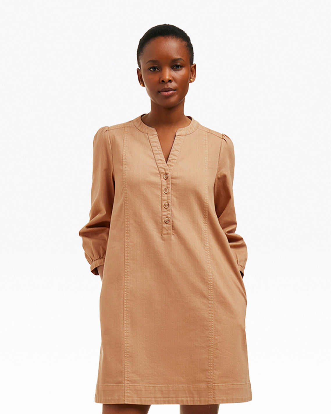 Felicity Popover Shift Dress in Croissant Brown - Draper James
