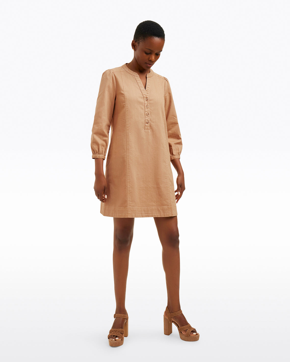 Felicity Popover Shift Dress in Croissant Brown - Draper James