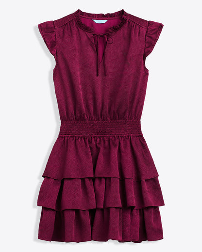 Alana Tiered Dress in Hammered Satin Raspberry Pink - Draper James