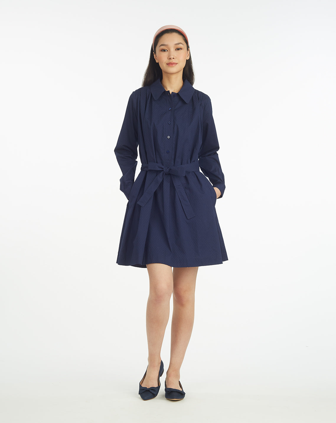 Ellie Pleated Shirtdress in Cotton Dobby Nassau Navy - Draper James