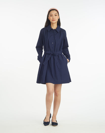 Ellie Pleated Shirtdress in Cotton Dobby Nassau Navy - Draper James