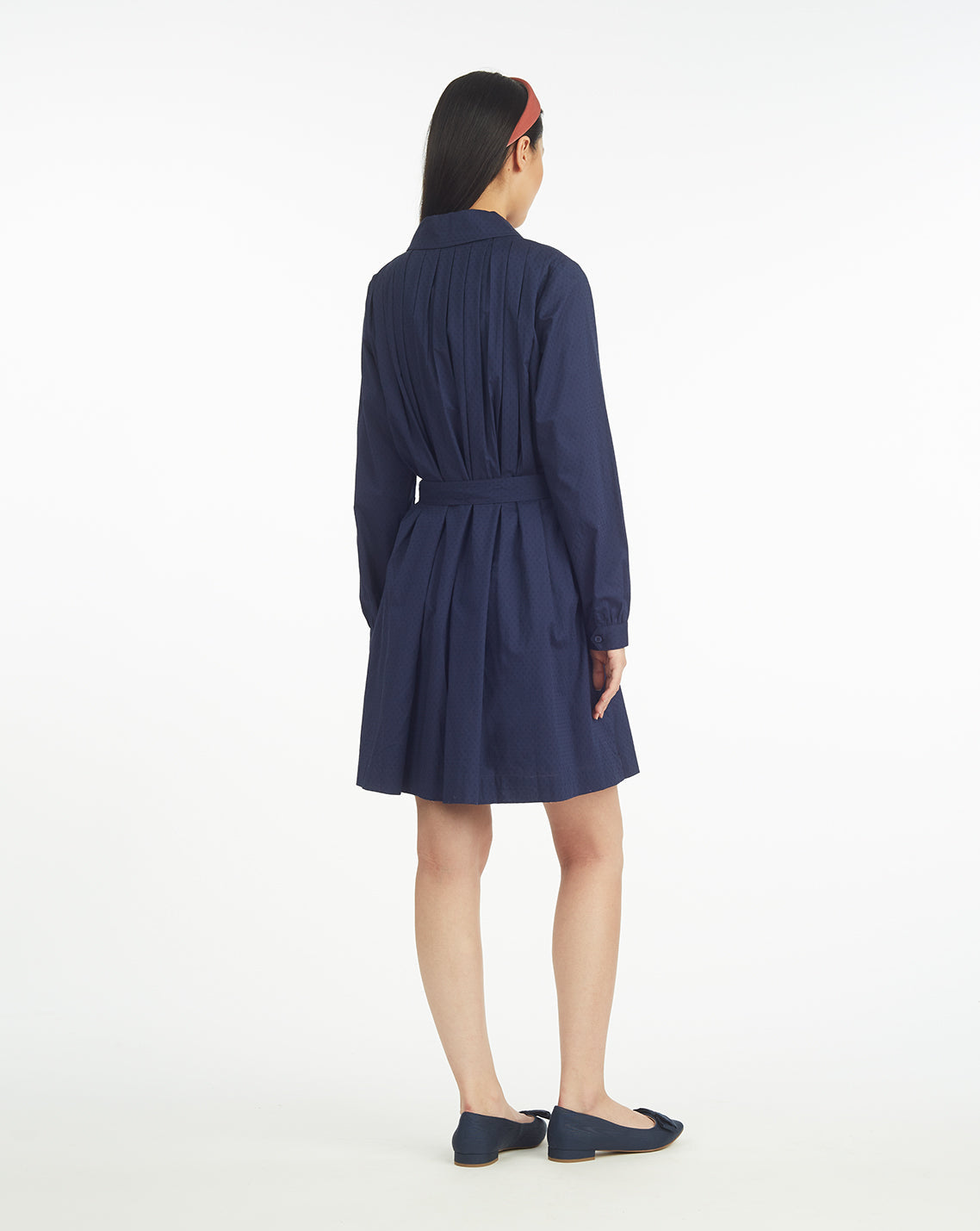 Ellie Pleated Shirtdress in Cotton Dobby Nassau Navy - Draper James