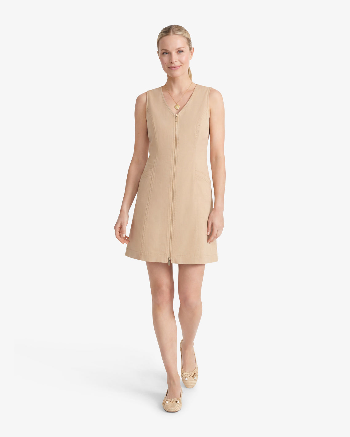 Sienna Sleeveless V-Neck Mini Dress in Croissant Croissant - Draper James