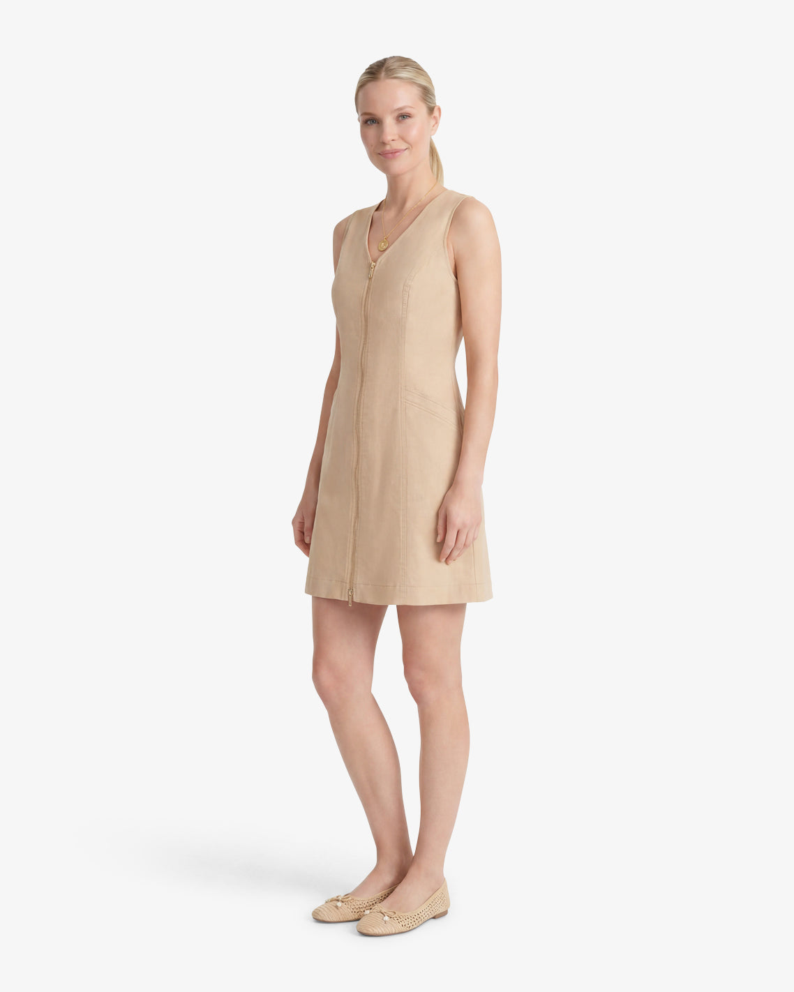 Sienna Sleeveless V-Neck Mini Dress in Croissant Croissant - Draper James