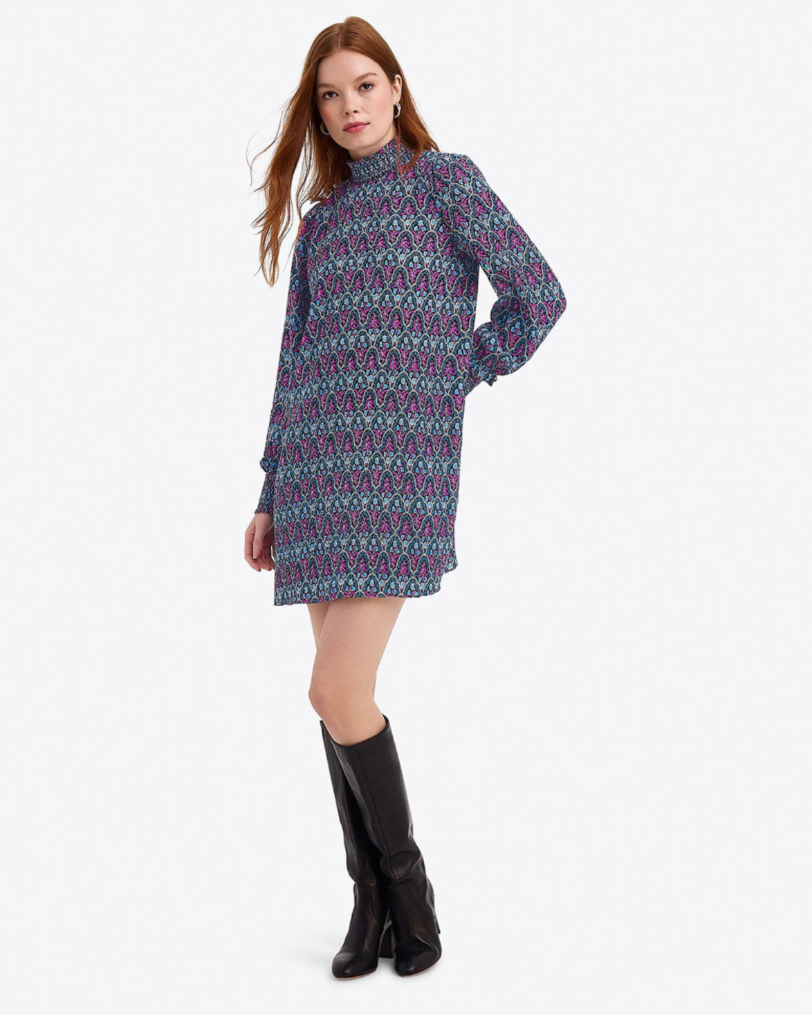 Long-Sleeve Shift Dress Black Multi - Draper James