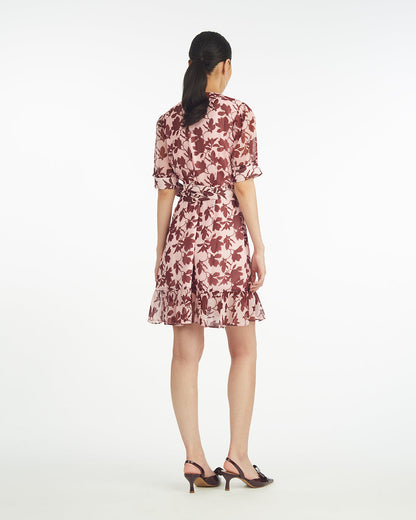 Ella Short-Sleeve Mini Dress in Burgundy Magnolia Pink - Draper James