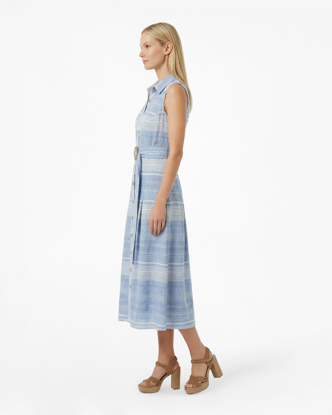 Vera Sleeveless Midi Dress in Stripe Blue Multi - Draper James
