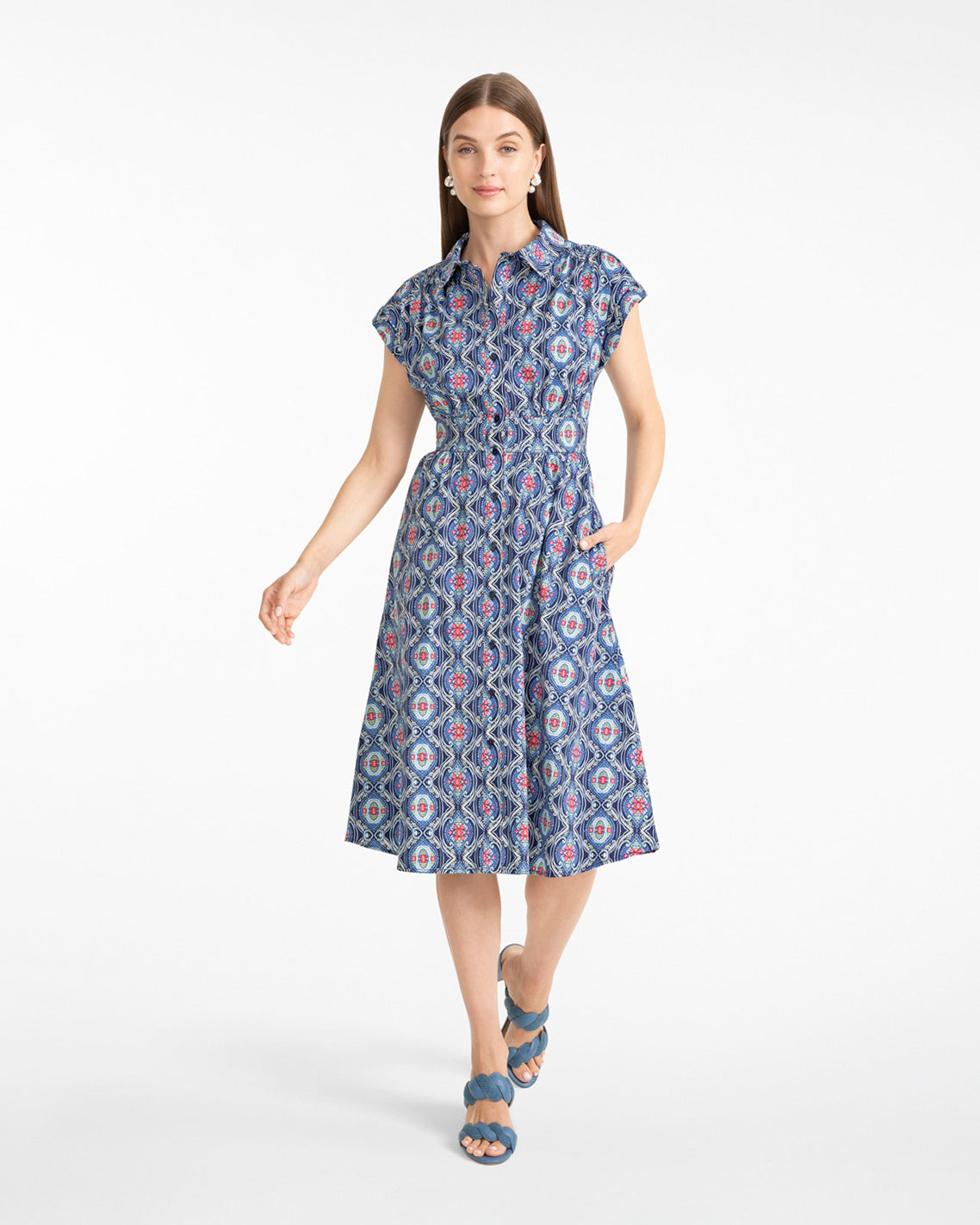 Farrah Printed Shirtdress Nassau Navy Multi - Draper James