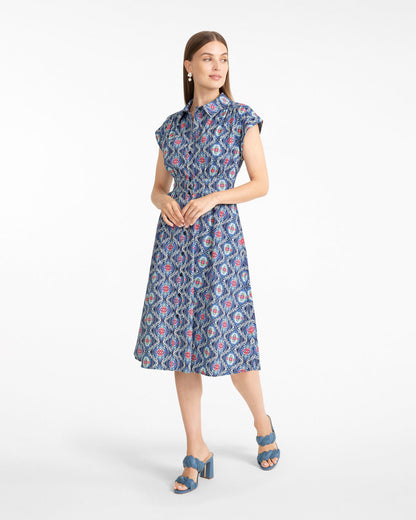 Farrah Printed Shirtdress Nassau Navy Multi - Draper James