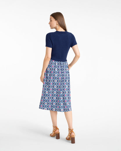 Chiara Mixed Media Midi Dress Nassau Navy Multi - Draper James