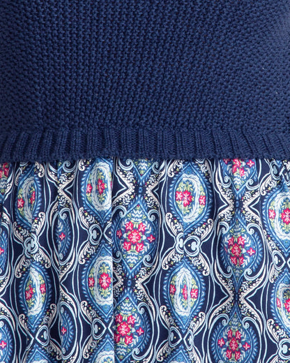 Chiara Mixed Media Midi Dress Nassau Navy Multi - Draper James