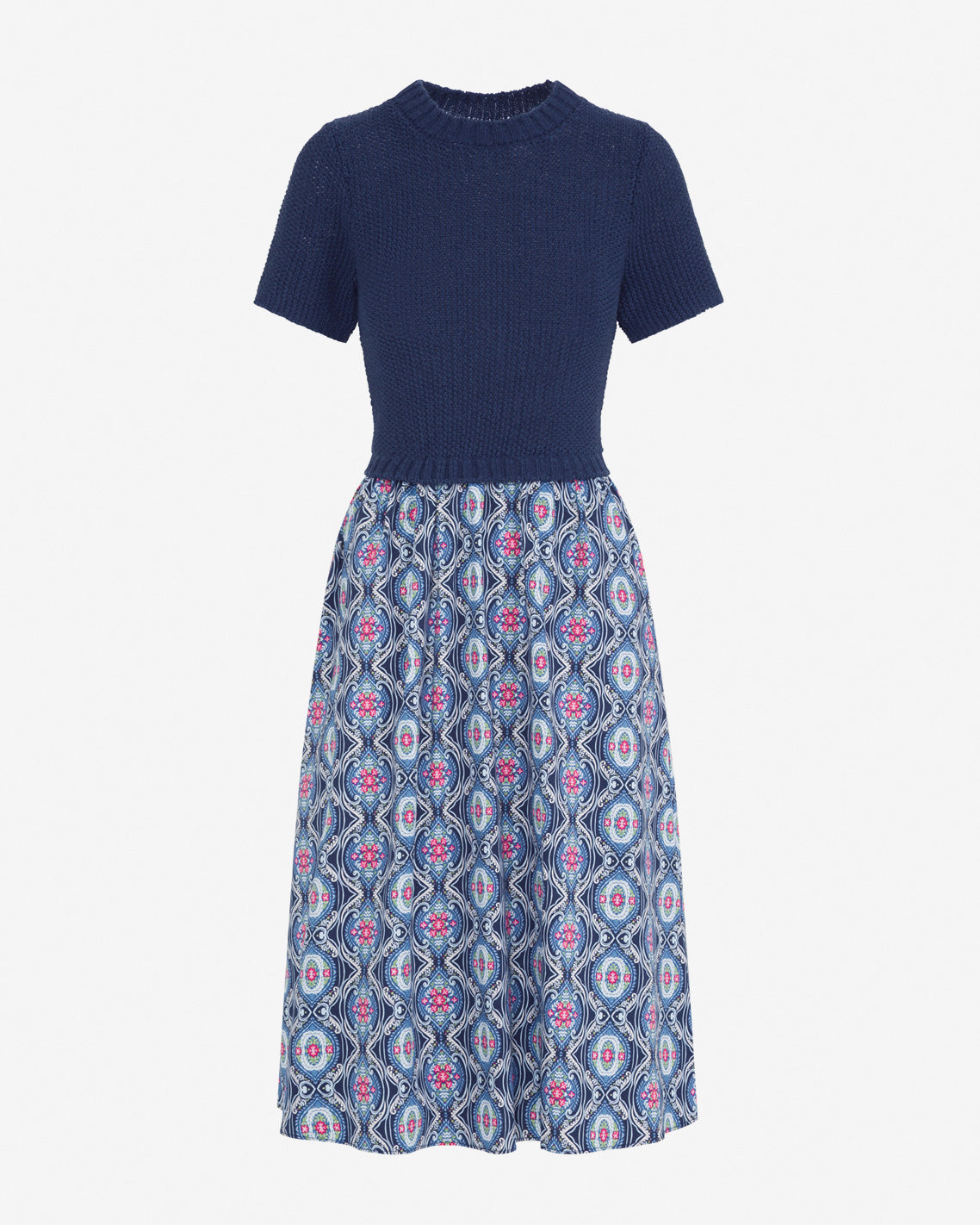 Chiara Mixed Media Midi Dress Nassau Navy Multi - Draper James