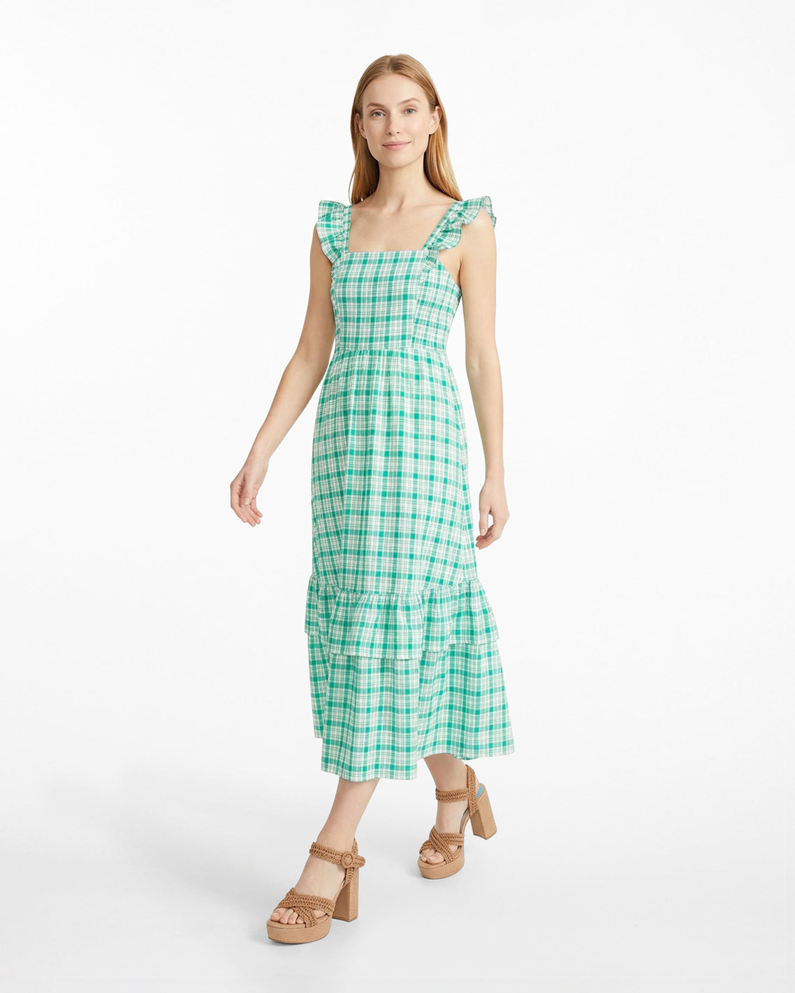 Carrie Midi Dress in Green Plaid Green - Draper James
