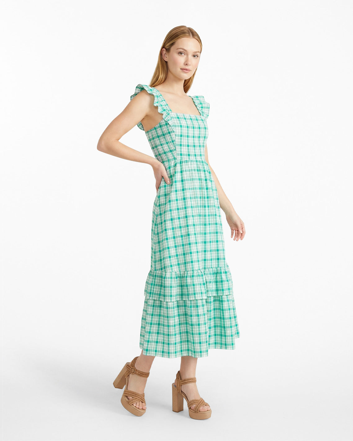 Carrie Midi Dress in Green Plaid Green - Draper James