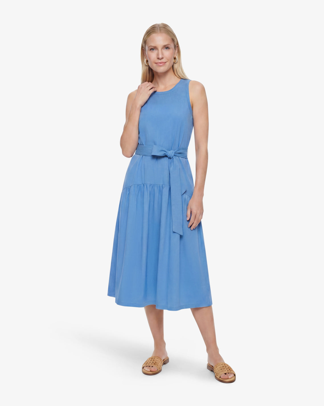 Lila Mixed Media Midi Dress in Light Blue Light Blue - Draper James