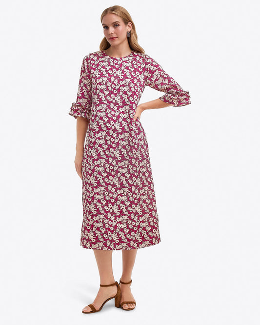 Crewneck Midi Dress in Hammered Satin Purple Multi - Draper James