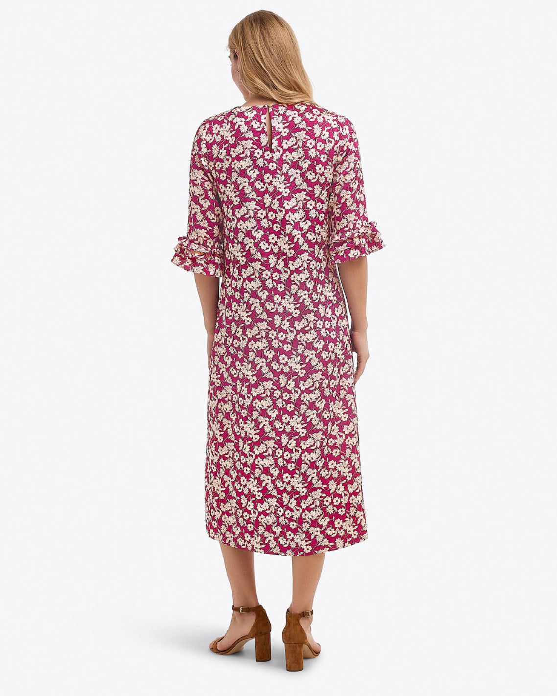 Crewneck Midi Dress in Hammered Satin Purple Multi - Draper James