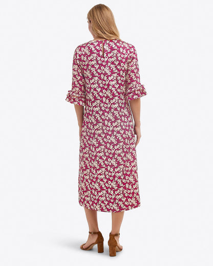 Crewneck Midi Dress in Hammered Satin Purple Multi - Draper James